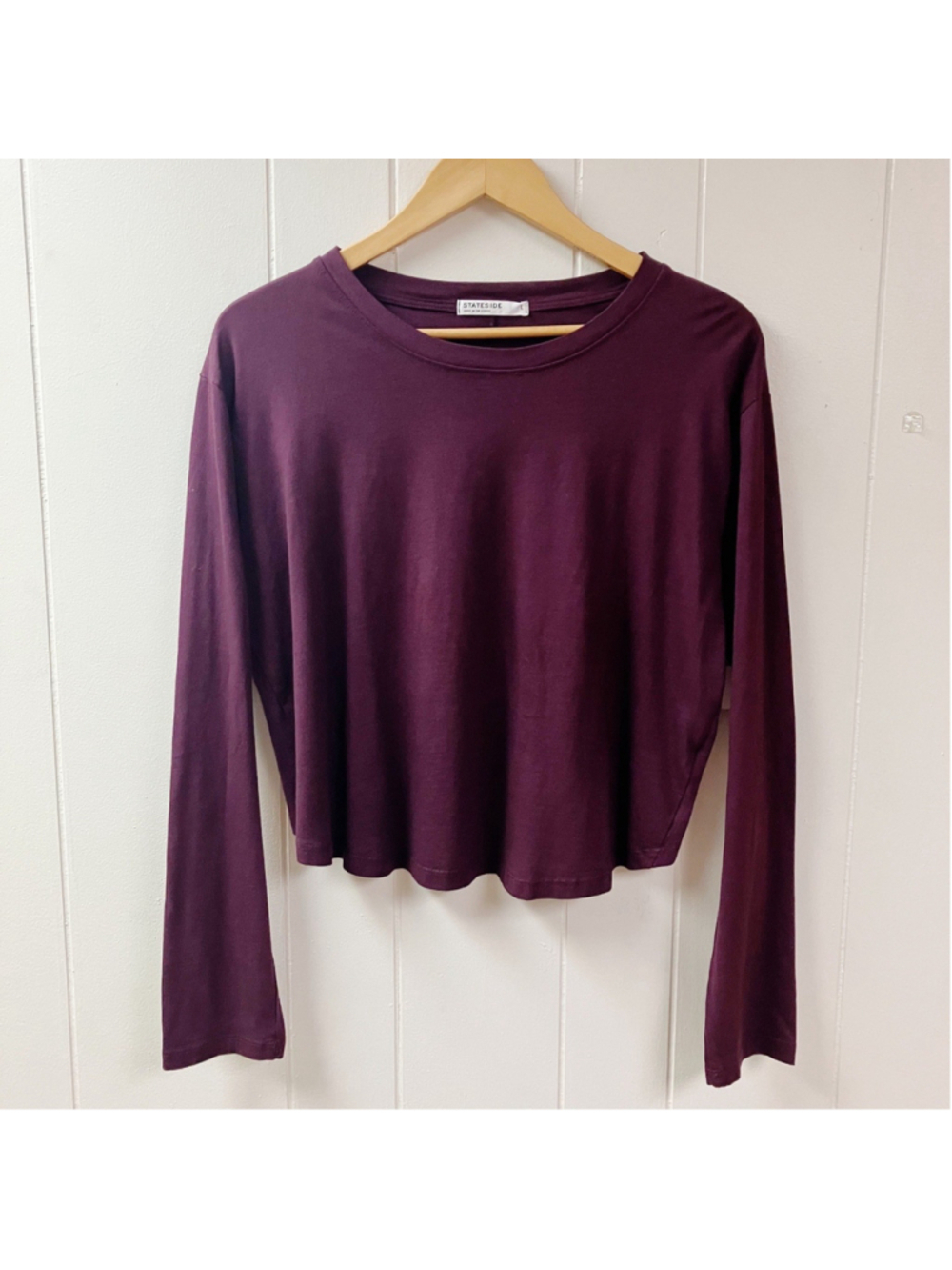 NWT $98 Stateside Womens Cropped Top SMALL Plum Supima Cotton Boho School Luxury